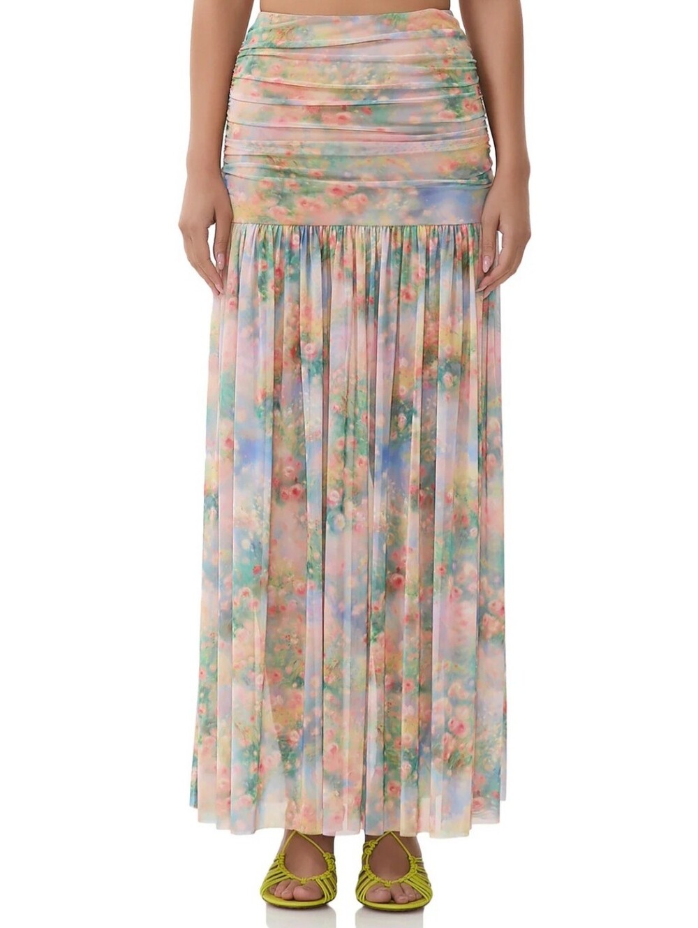 AFRM Pastel Floral Pleated Maxi Skirt - Pink, Green, Blue
